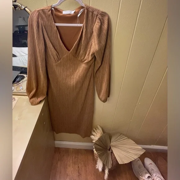 knee length dresses for ladies Plus Size Long Sleeve Chiffon Midi Dress with Square Neck for Weddings &  Family Events main image 0